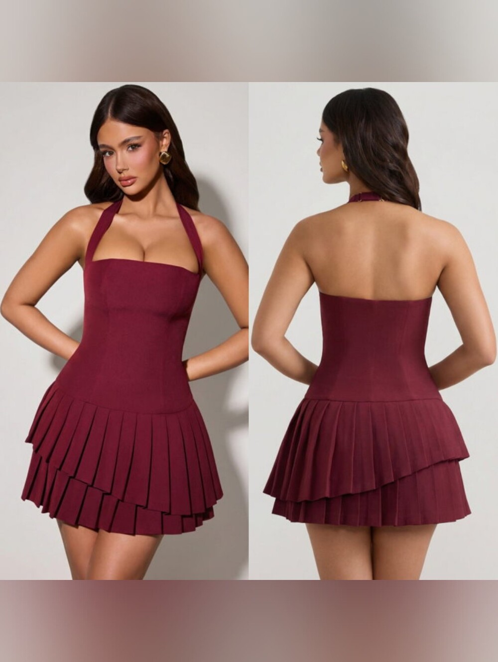Oh Polly Rosaria Asymmetric Layered Halterneck Wine Red Mini Dress 4 Wedding